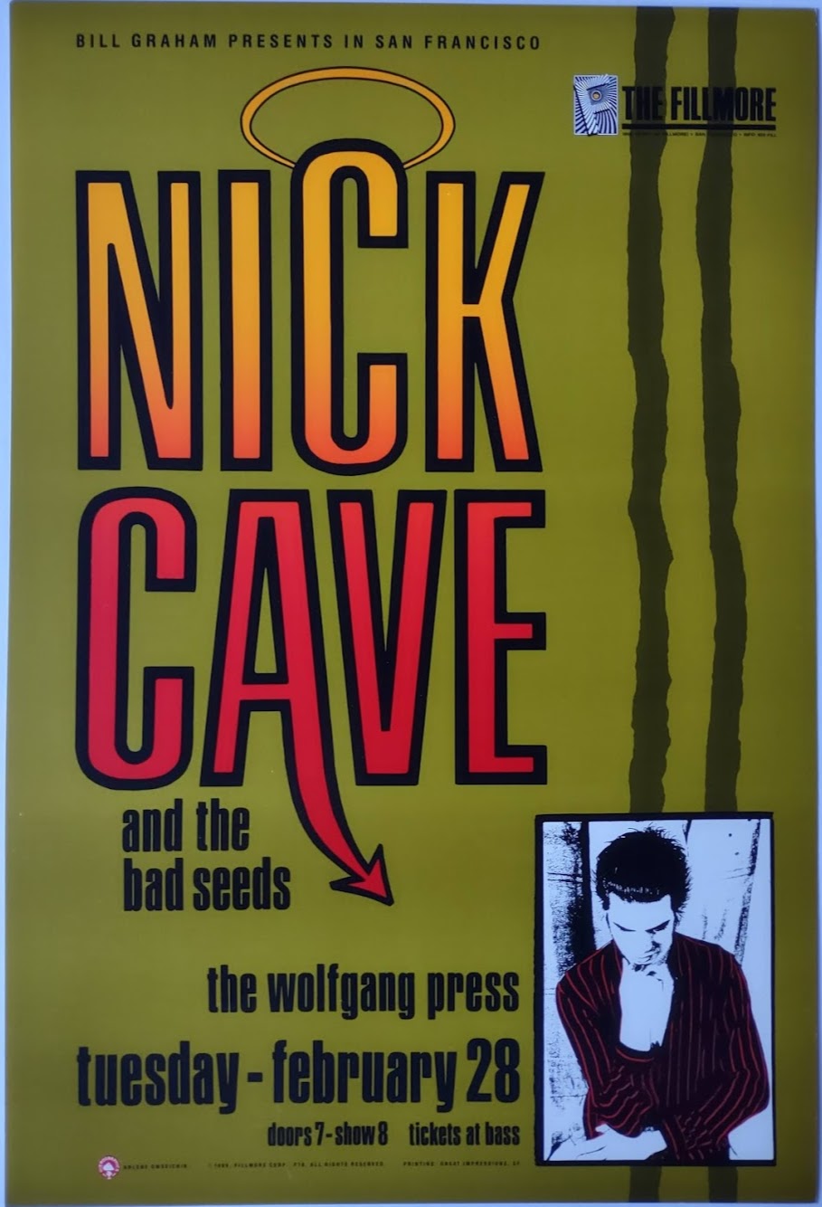F78 Nick Cave, The Fillmore by Arlene Owseichik - February 28, 1989 - San Francisco, Fillmore Gig Print