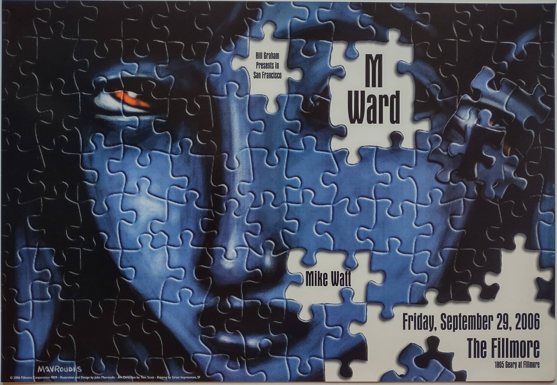 F809 M Ward, Mike Watt, The Fillmore by John Mavroudis - September 29, 2006 - San Francisco, Fillmore Gig Print