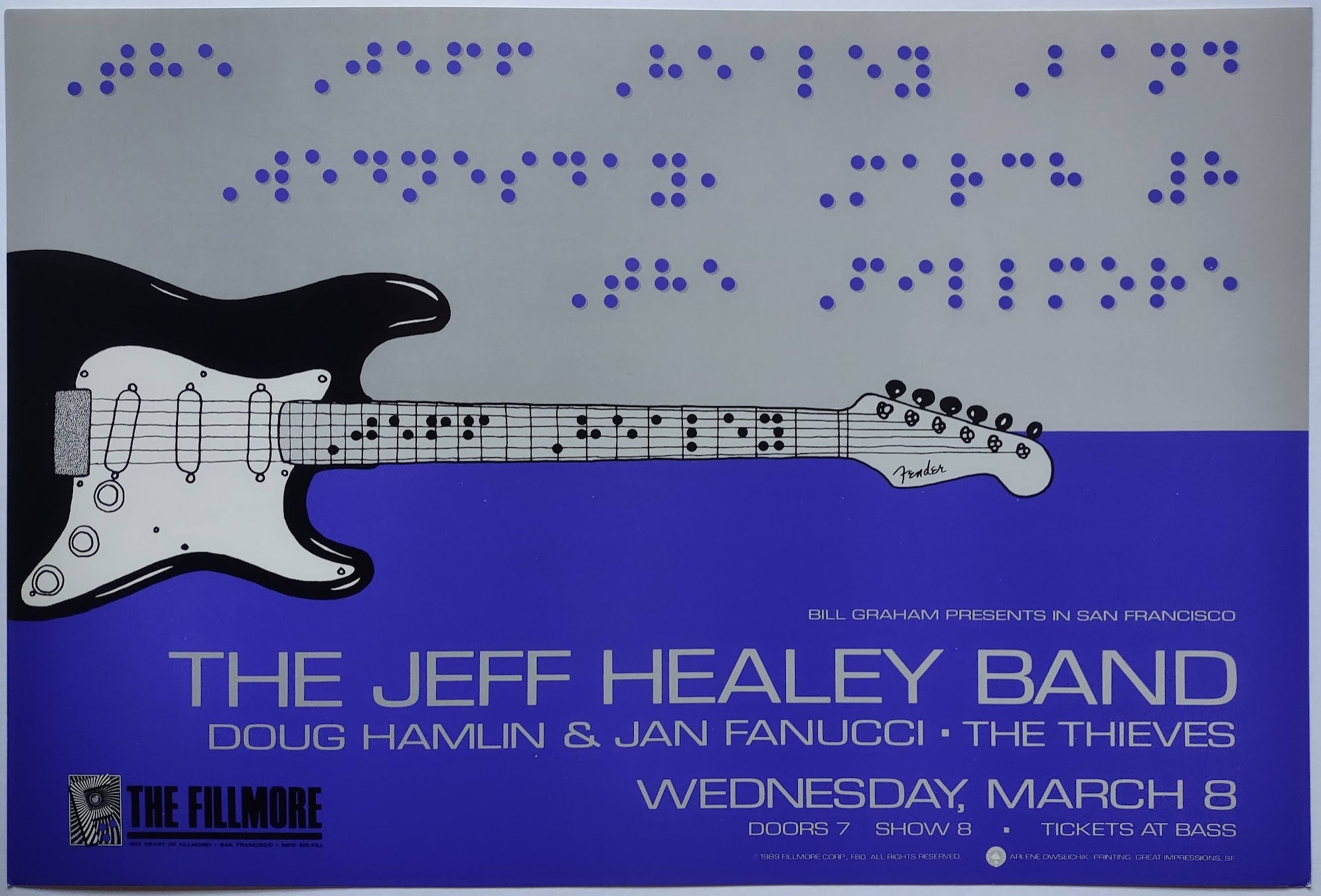 F80 The Jeff Healey Band, The Fillmore by Arlene Owseichik - March 8, 1989 - San Francisco, Fillmore Gig Print