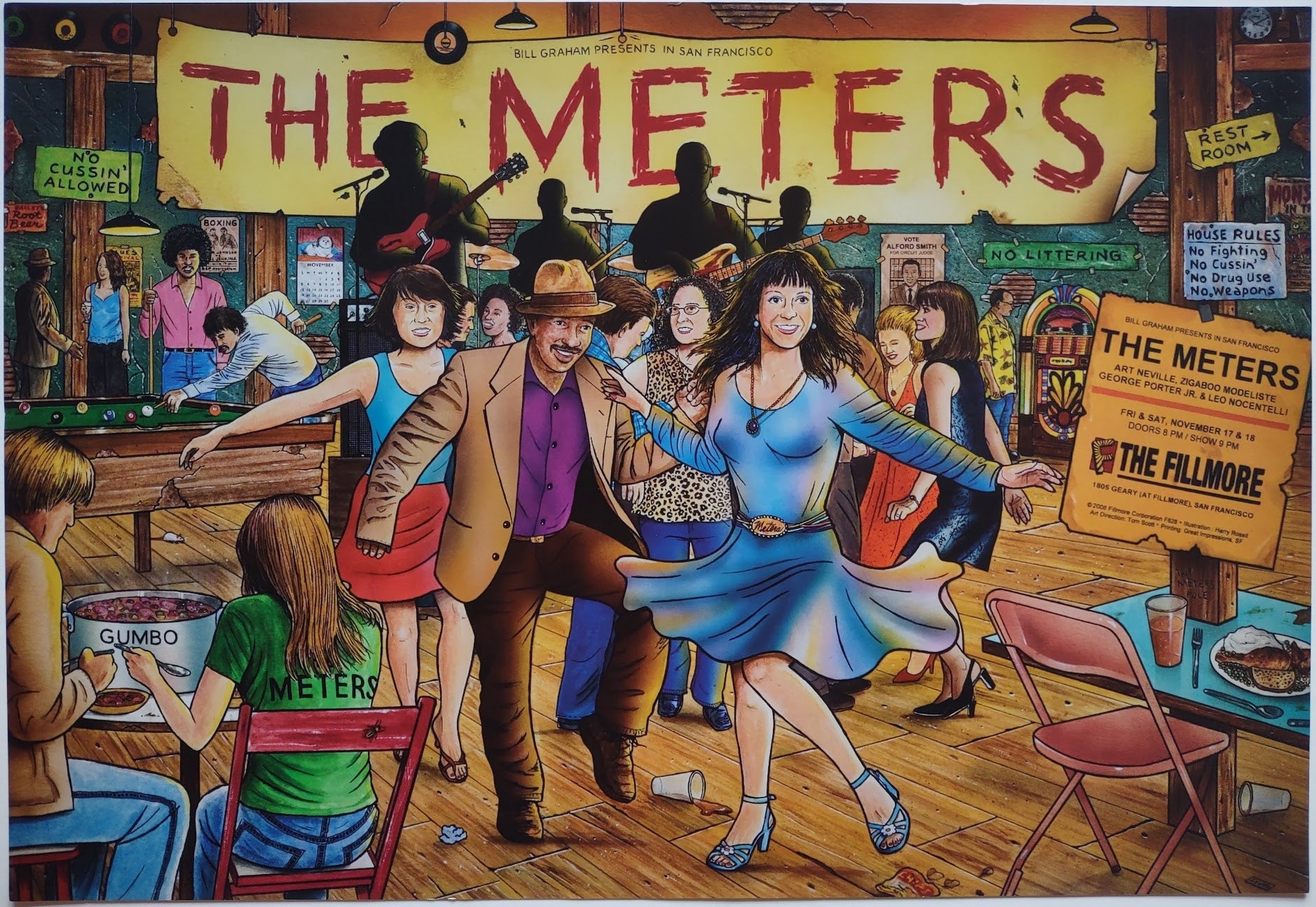 F828 The Meters, Art Neville, George Porter Jr, The Fillmore by Harry Rossit - November 17-18, 2006 - San Francisco, Fillmore Gig Print