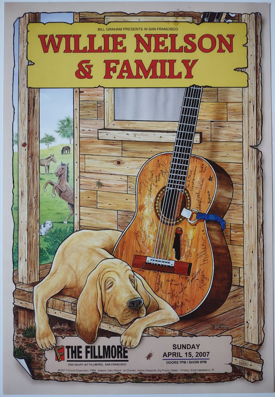 F858 Willie Nelson & Family, The Fillmore by Harry Rossit - April 15, 2007 - San Francisco, Fillmore Gig Print