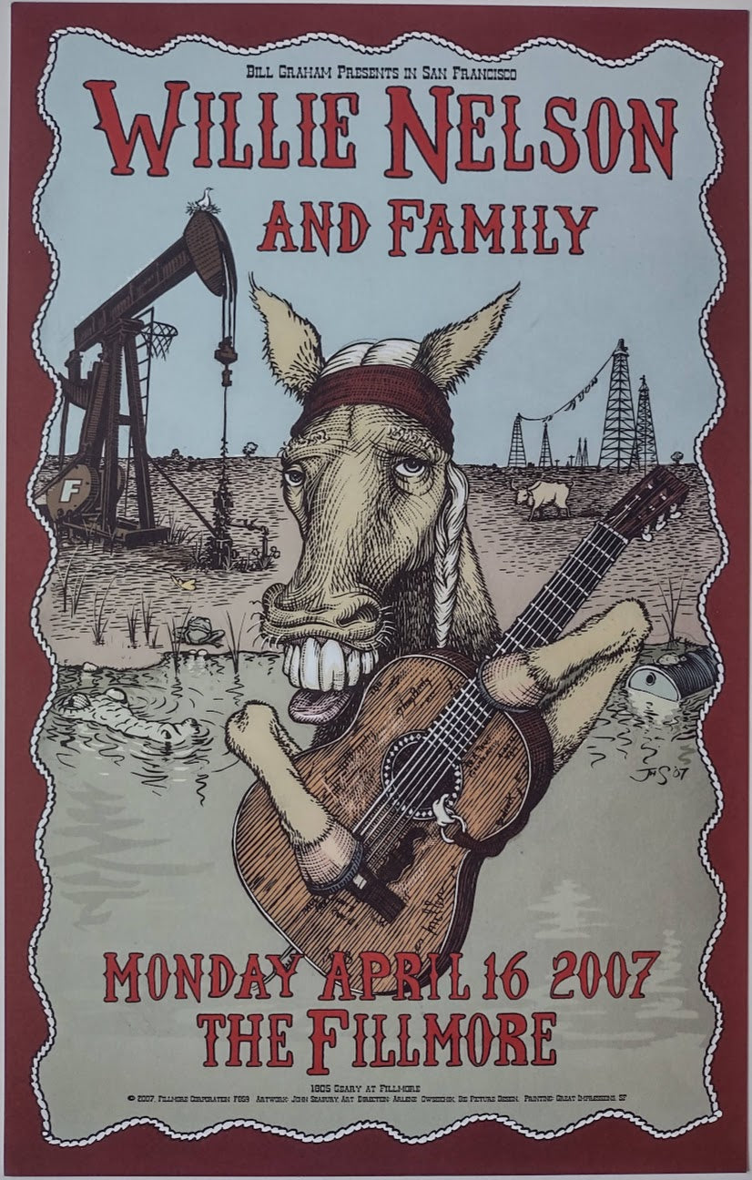 F859 Willie Nelson & Family, The Fillmore by John Seabury - April 16, 2007 - San Francisco, Fillmore Gig Print
