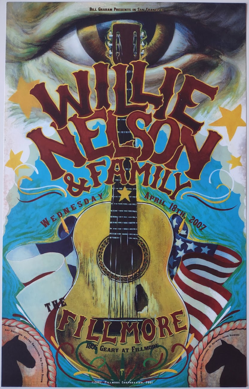 F861 Willie Nelson & Family, The Fillmore by Jason Redwood - April 18, 2007 - San Francisco, Fillmore Gig Print