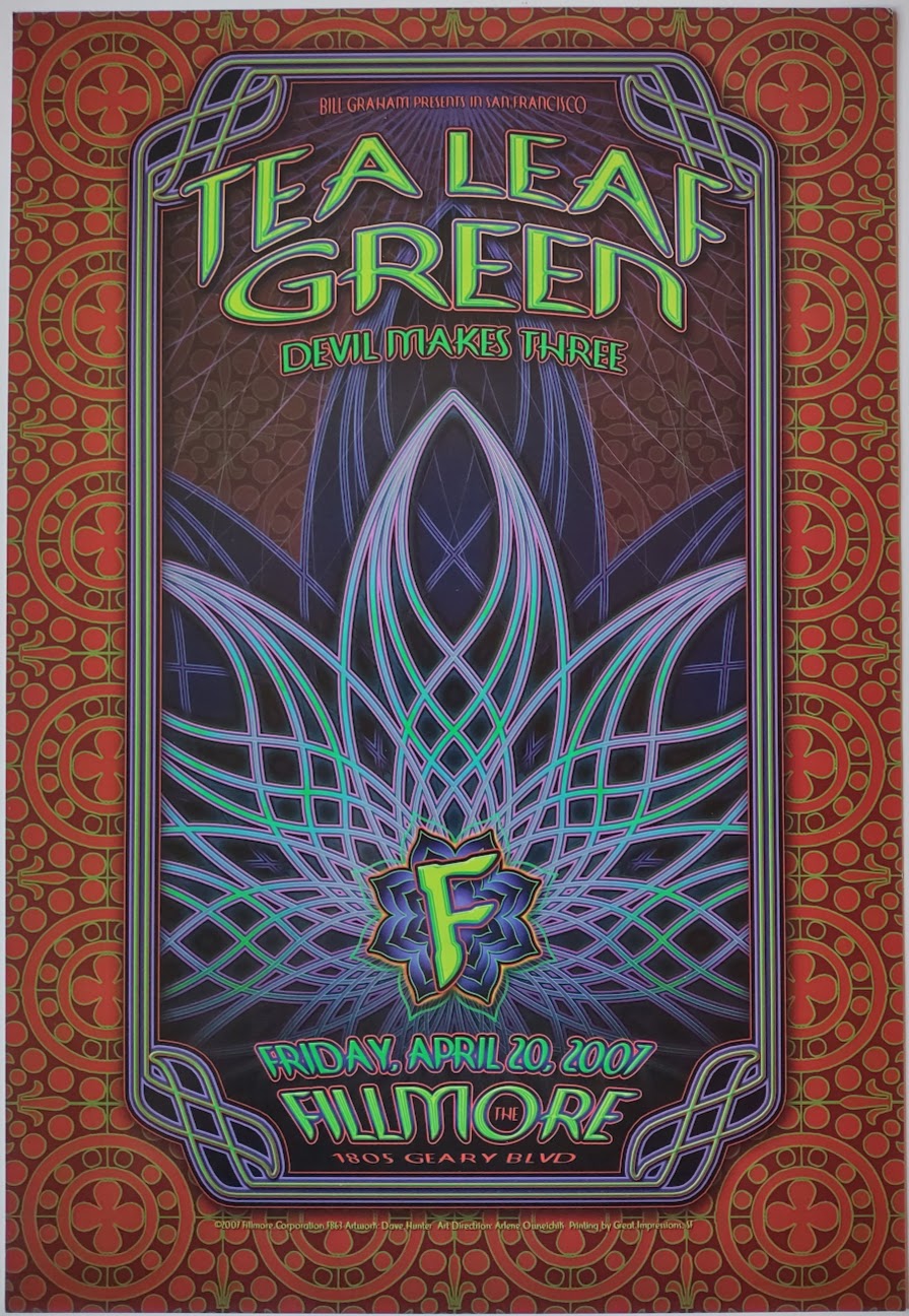 F863 Tea Leaf Green, Devil Makes Three, The Fillmore by Dave Hunter - April 20, 2007 - San Francisco, Fillmore Gig Print