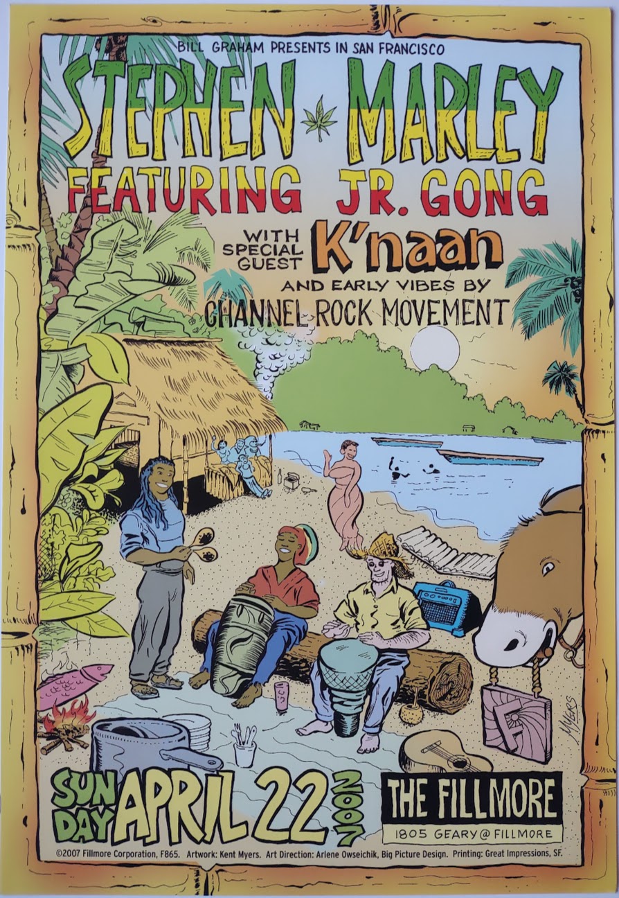 F865 Stephen Marley Featuring Jr Gong, The Fillmore by Kent Myers - April 22, 2007 - San Francisco, Fillmore Gig Print