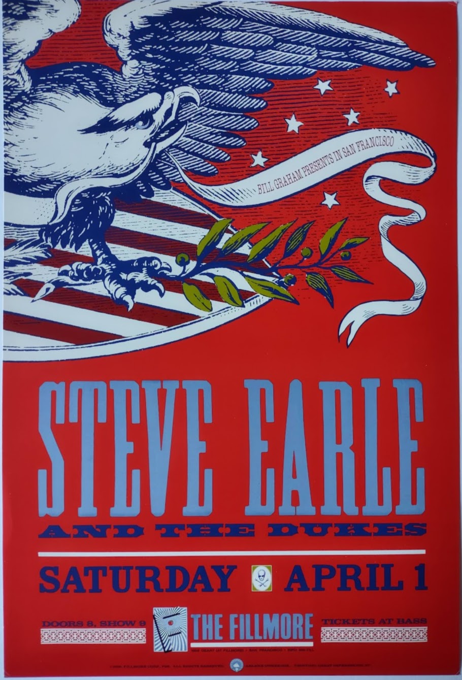 F86 Steve Earle, The Fillmore by Arlene Owseichik - April 1, 1989 - San Francisco, Fillmore Gig Print