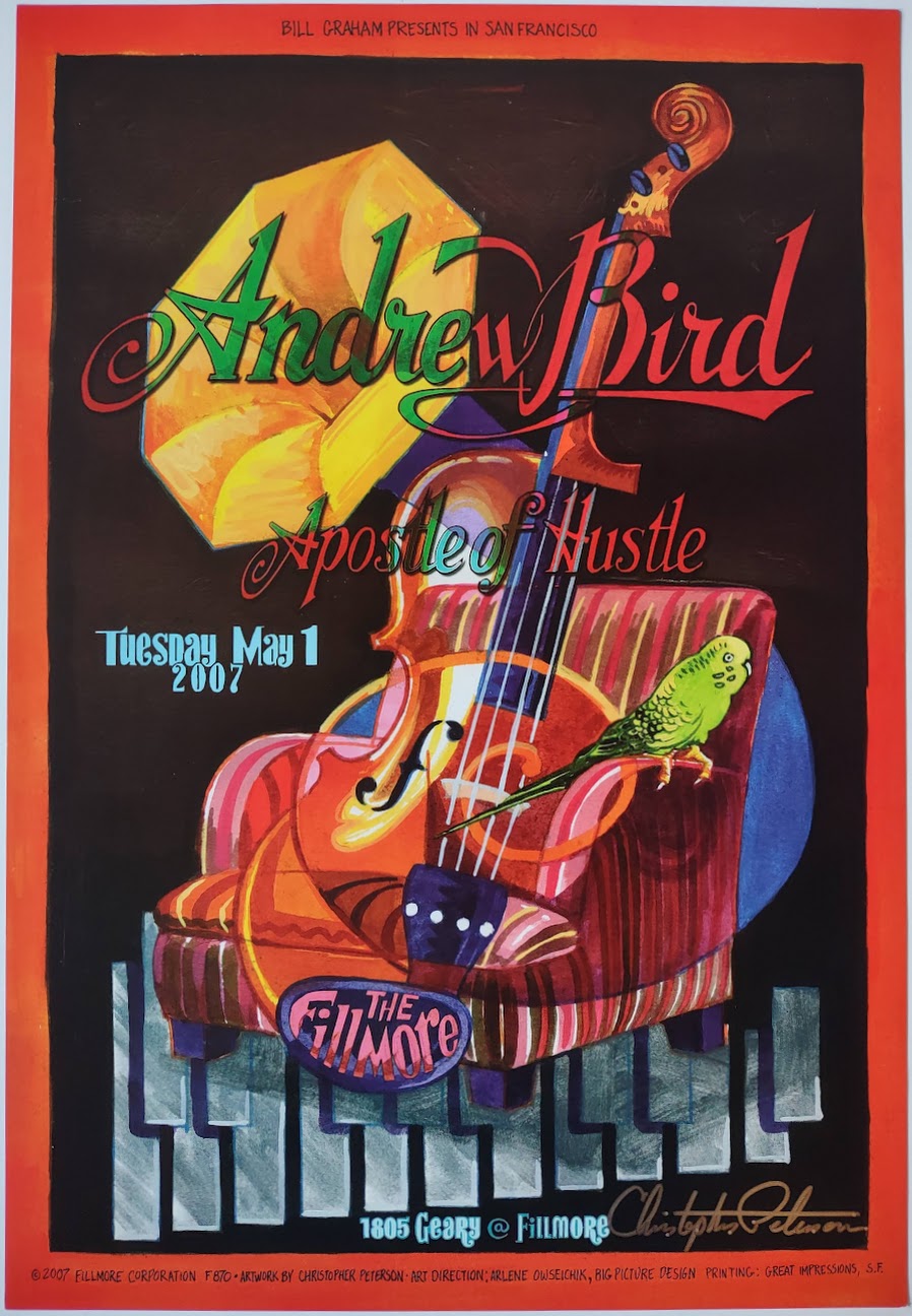 F870 Andrew Bird, (Signed by Christopher Peterson) The Fillmore by Christopher Peterson - May 1, 2007 - San Francisco, Fillmore Gig Print