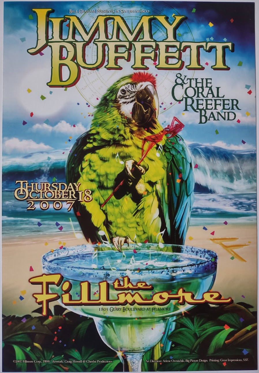 F899 Jimmy Buffett & The Coral Reefer Band, The Fillmore by Craig Howell/Cheeba Productions - October 18, 2007 - San Francisco, Fillmore Gig Print
