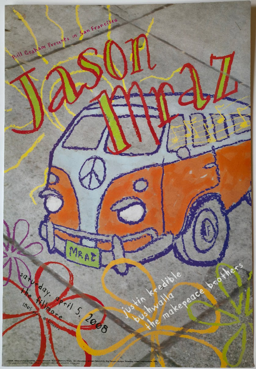 F930 Jason Mraz, The Fillmore by Scott Idleman/Blink - April 5, 2008 - San Francisco, Fillmore Gig Print