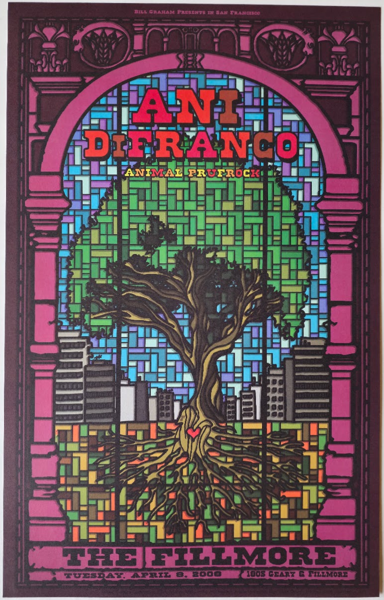 F931 Ani DiFranco, Animal Prufrock, The Fillmore by Matt Leunig - April 8, 2008 - San Francisco, Fillmore Gig Print