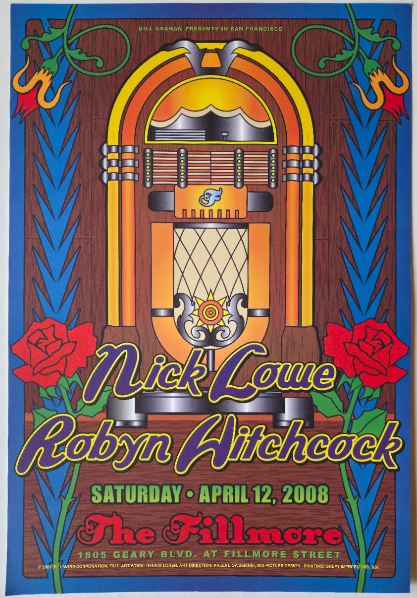 F937 Nick Lowe, Robyn Hitchcock, The Fillmore by Dennis Loren - April 12, 2008 - San Francisco, Fillmore Gig Print
