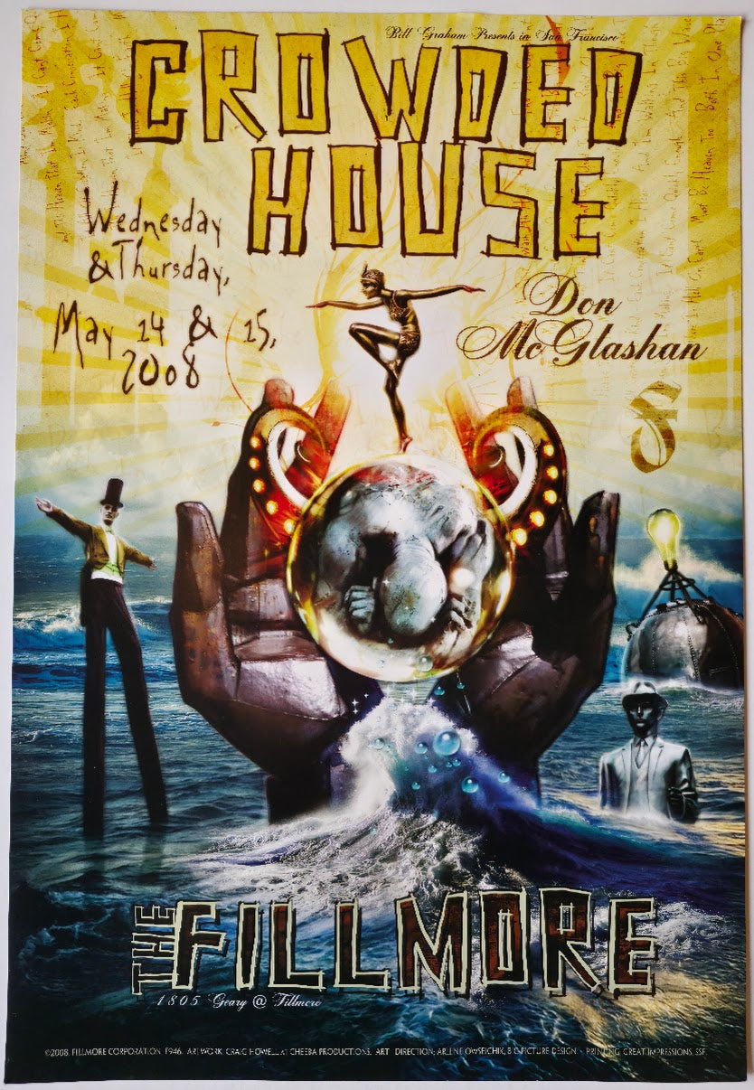F946 Crowded House, The Fillmore by Craig Howell Cheeba Productions - May 14-15, 2008 - San Francisco, Fillmore Gig Print