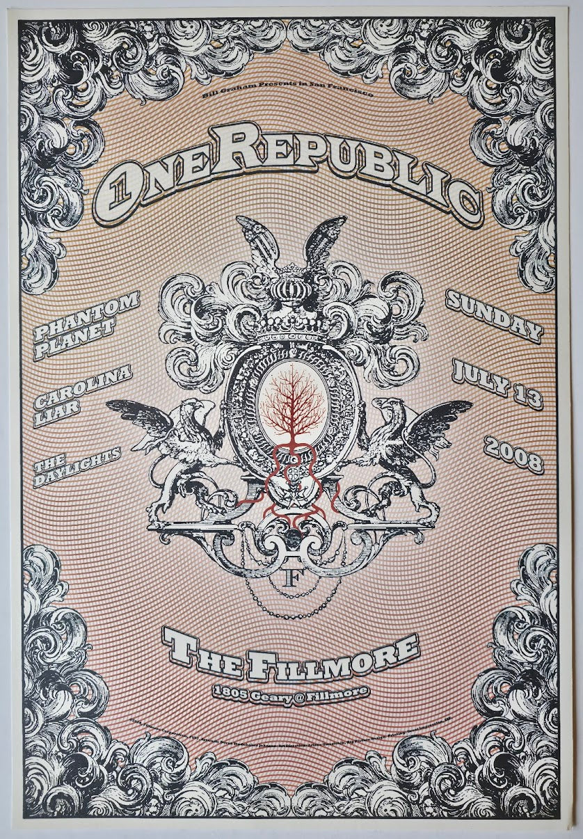 F957 One Republic, Phantom Planet, The Fillmore by Derek Studebaker Johnson - July 13, 2008 - San Francisco, Fillmore Gig Print