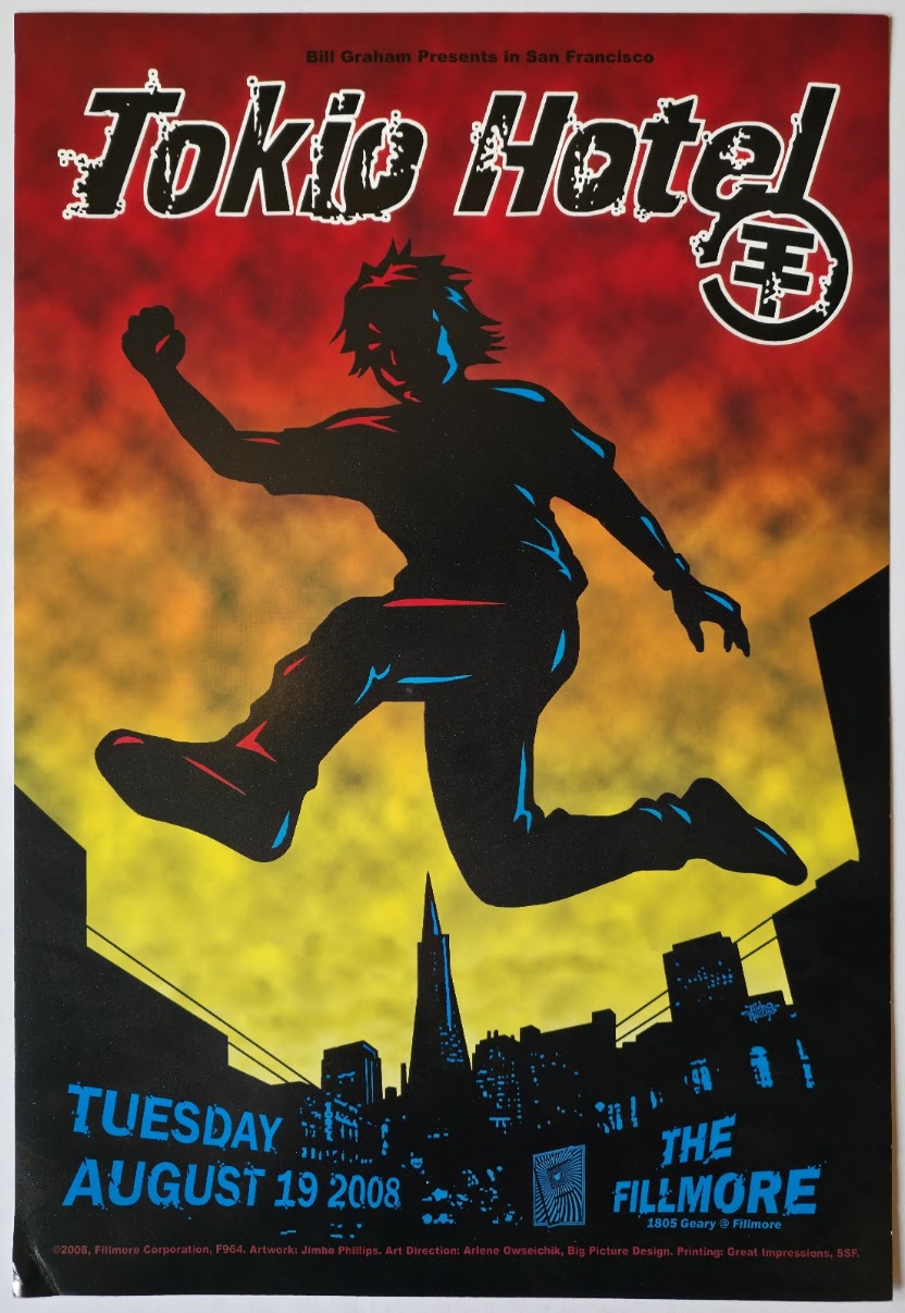 F964 Tokio Hotel, The Fillmore by Jimbo Phillips - August 19, 2008 - San Francisco, Fillmore Gig Print