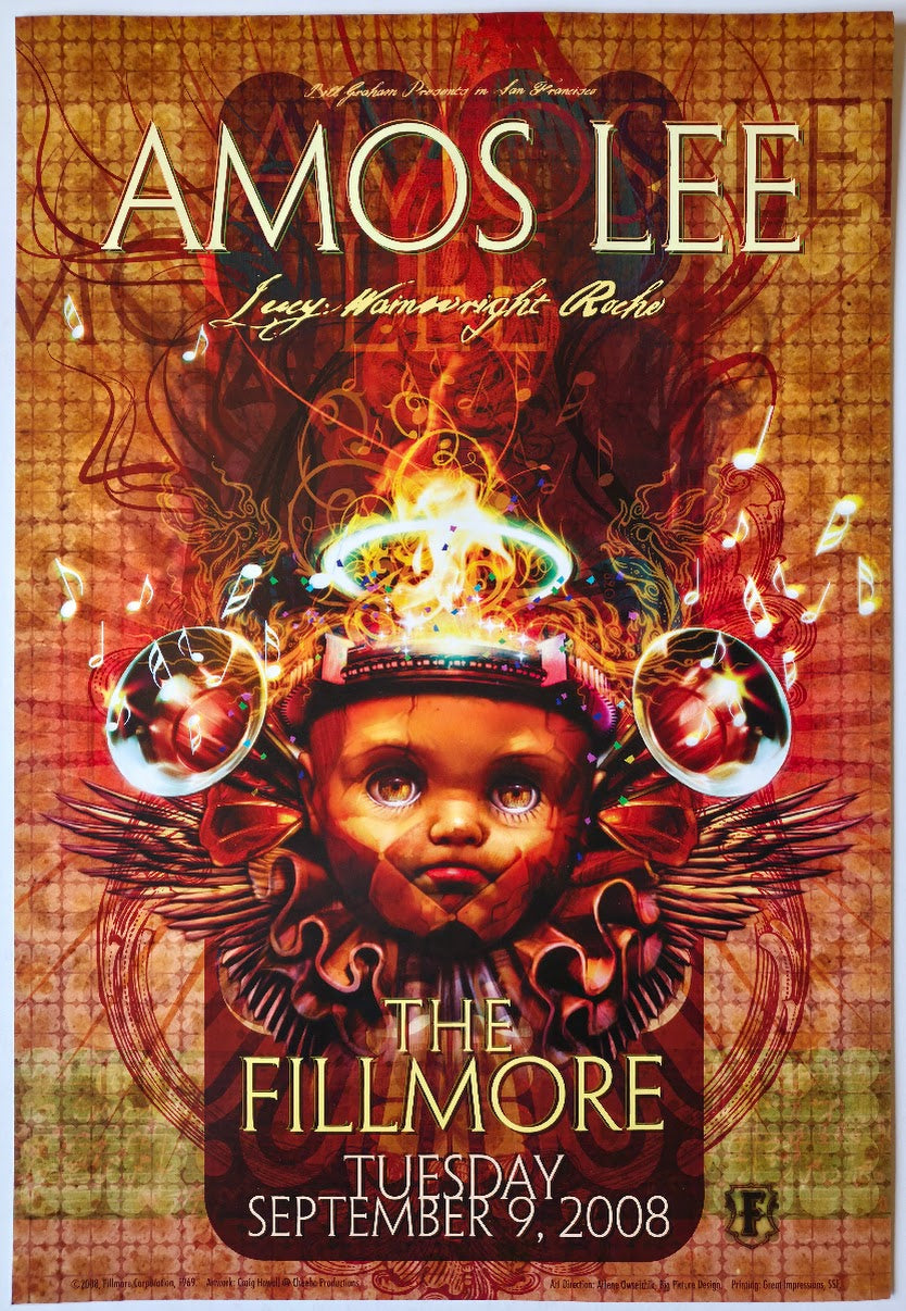 F969 Amos Lee, The Fillmore by Craig Howell Cheeba Productions - September 9, 2008 - San Francisco, Fillmore Gig Print