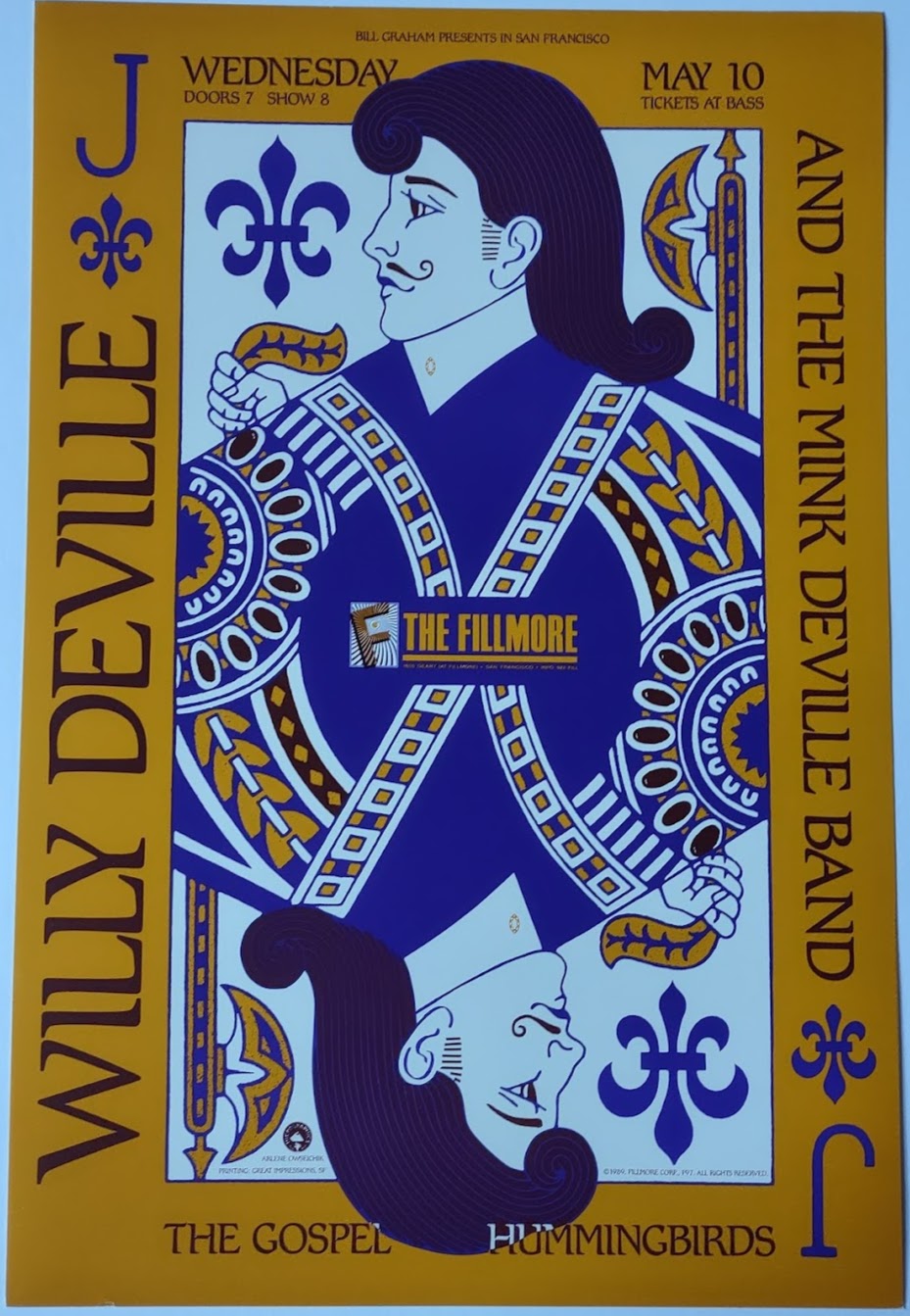 F97 Willy DeVille, The Fillmore by Arlene Owseichik - May 10, 1989 - San Francisco, Fillmore Gig Print