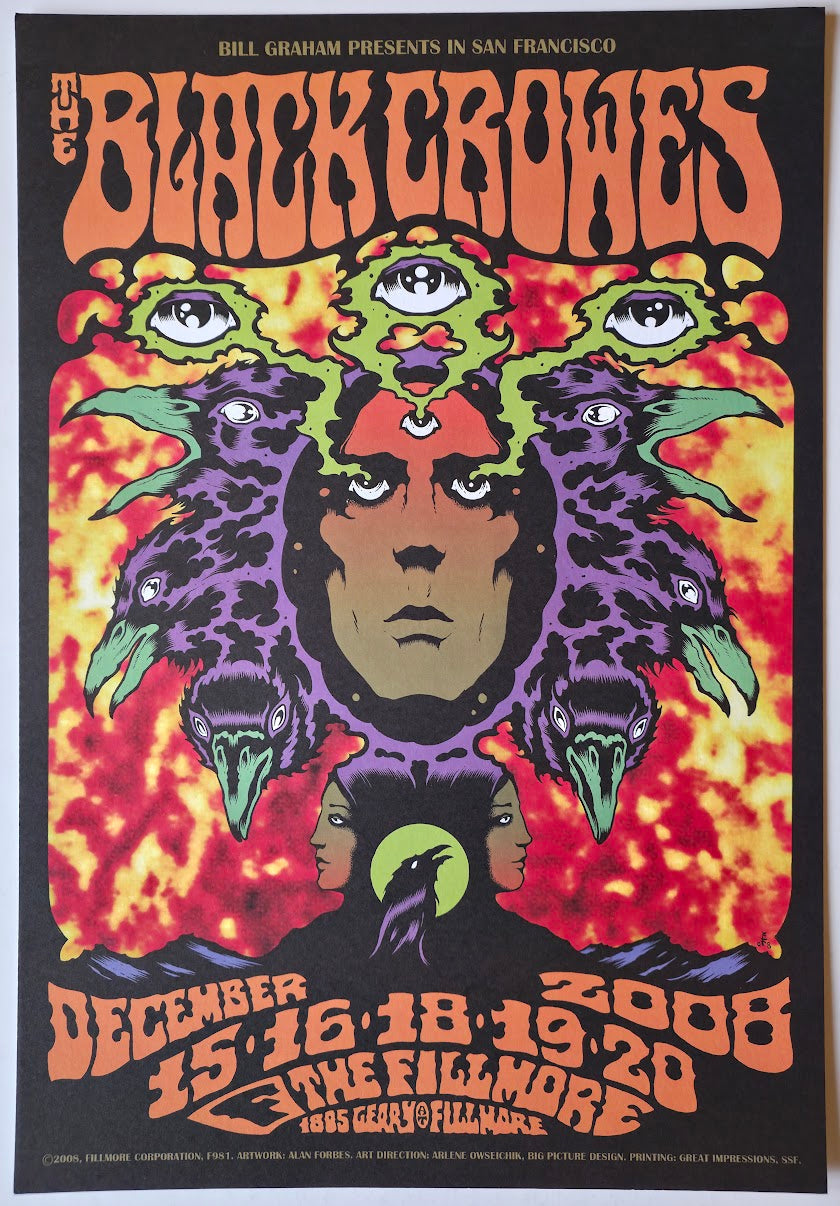 F981 The Black Crowes, The Fillmore by Alan Forbes - December 15-16, 18-20, 2008 - San Francisco, Fillmore Gig Print