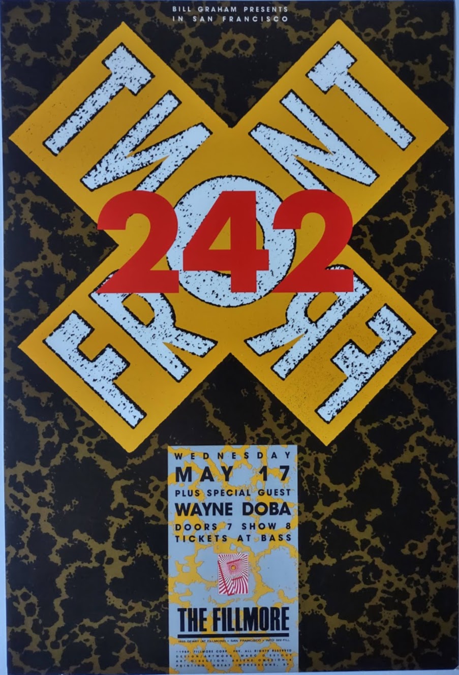 F99 Front 242, The Fillmore by Marc D'Estout - May 17, 1989 - San Francisco, Fillmore Gig Print