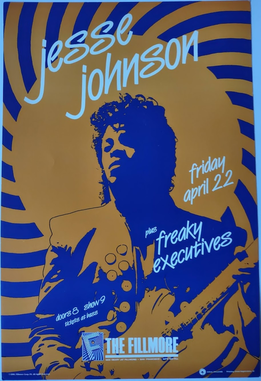 F9 Jesse Johnson, The Fillmore by Arlene Owseichik - April 22, 1988 - San Francisco, Fillmore Gig Print
