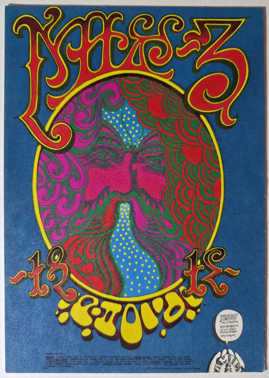 Chuck Berry, The Sons Of Champlin, Denver Dog by Rick Griffin, Victor Moscoso - November 17, 1967 - Family Dog Vintage Postcard