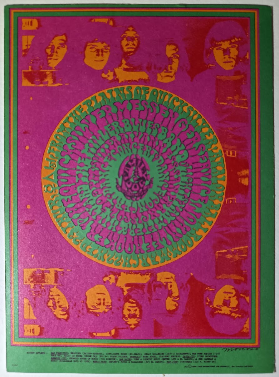 Quicksilver Messenger Service, John Lee Hooker, The Steve Miller Blues Band, The Avalon Ballroom by Victor Moscoso - March 22-23, 1967 - Family Dog Vintage Postcard