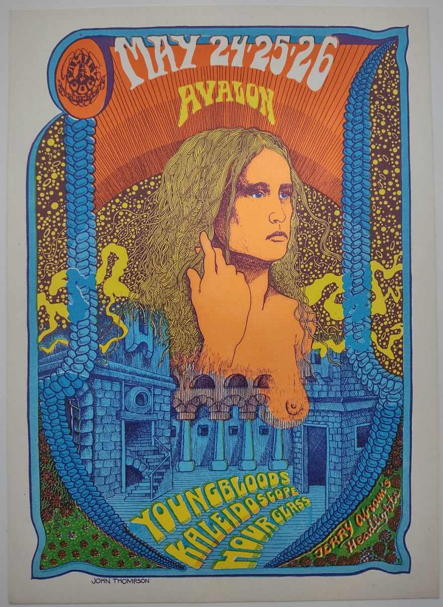 Youngbloods, Kaleidoscope, Hour Glass, The Avalon Ballroom by John Thompson - May 24-26, 1968 - Family Dog Vintage Postcard