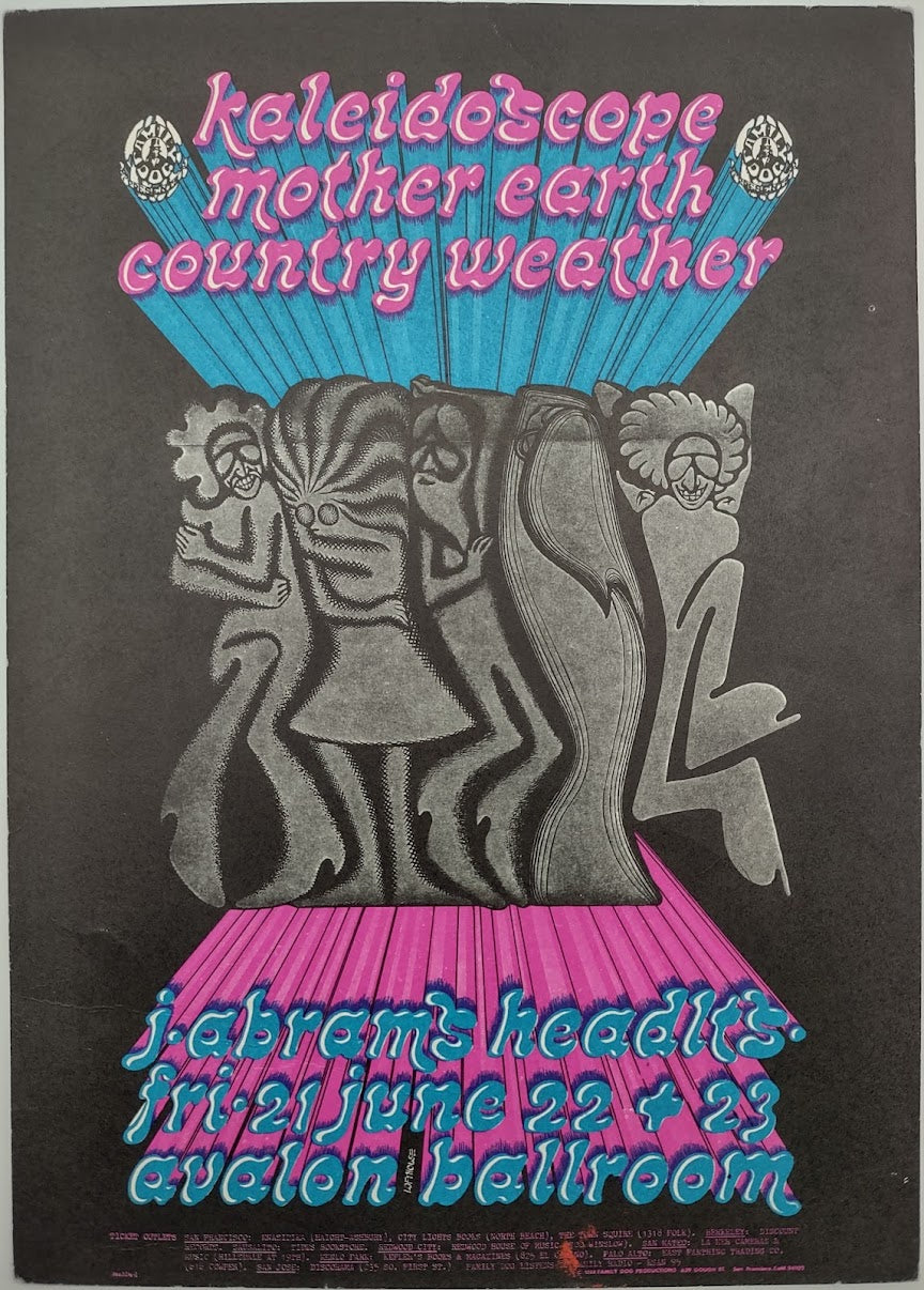 Kaleidoscope, Mother Earth, Country Weather, The Avalon Ballroom by Patrick Lofthouse - June 21-23, 1968 - Family Dog Vintage Postcard