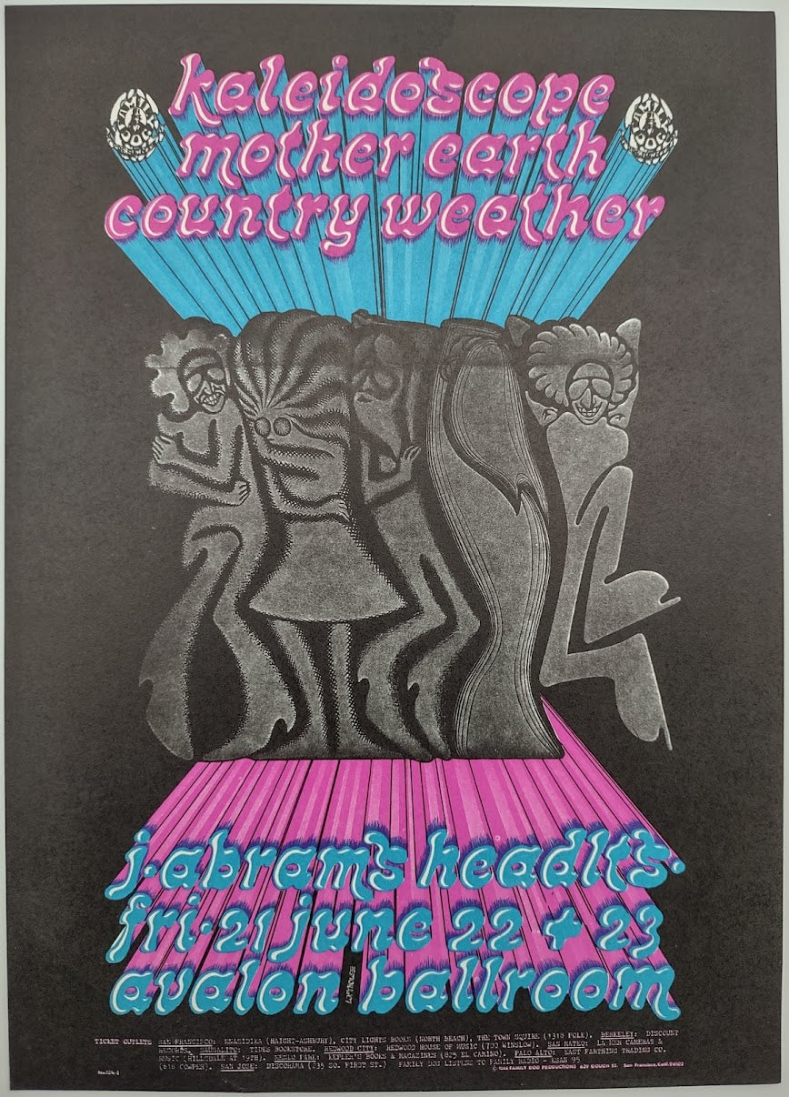Kaleidoscope, Mother Earth, Country Weather, The Avalon Ballroom by Patrick Lofthouse - June 21-23, 1968 - Family Dog Vintage Postcard