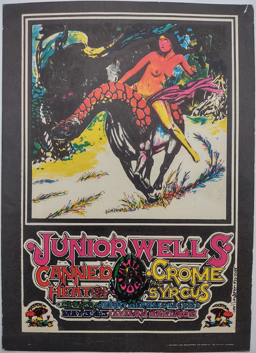 Junior Wells, Canned Heat, The Avalon Ballroom by Carl Lundgren - May 3-5, 1968 - Family Dog Vintage Postcard
