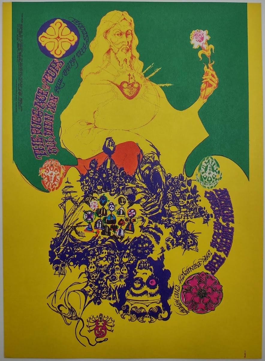 The Fugs, Ace Of Cups, Allmen Joy, The Avalon Ballroom by Jaxon - April 12-14, 1968 - Family Dog Vintage Postcard