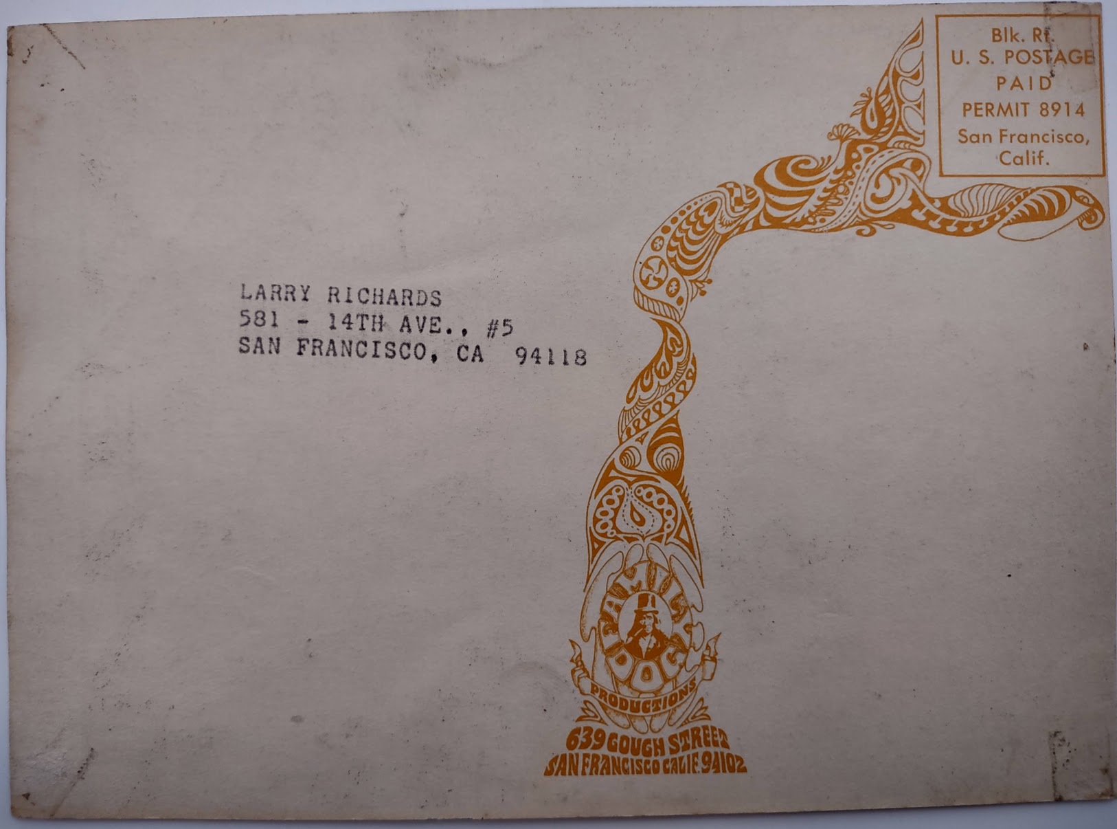 Quicksilver Messenger Service, Buddy Guy, The Avalon Ballroom by Paul Zavorskas - February 23-25, 1968 - Family Dog Vintage Postcard