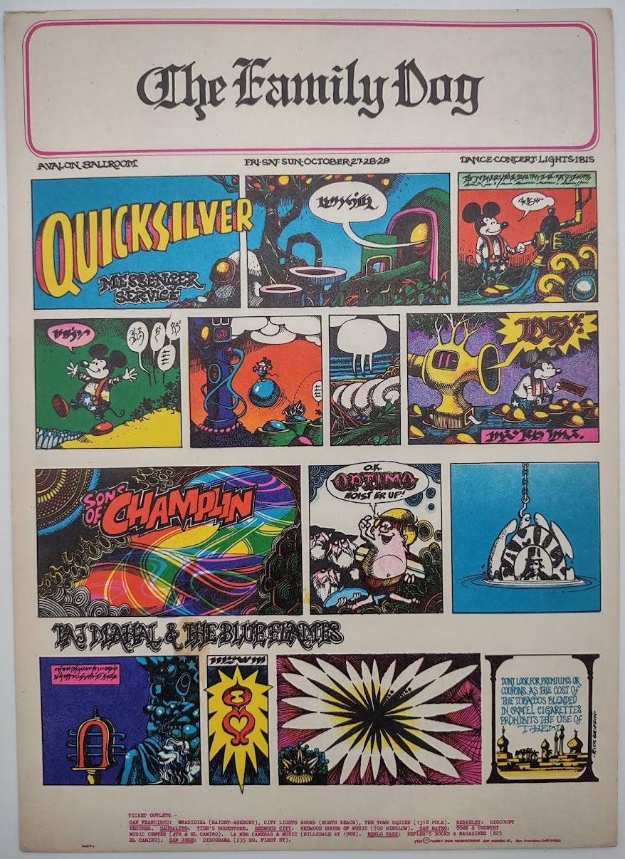 Quicksilver Messenger Service, The Sons Of Champlin, Taj Mahal, The Avalon Ballroom by Rick Griffin - October 27-28, 1967 - Family Dog Vintage Postcard