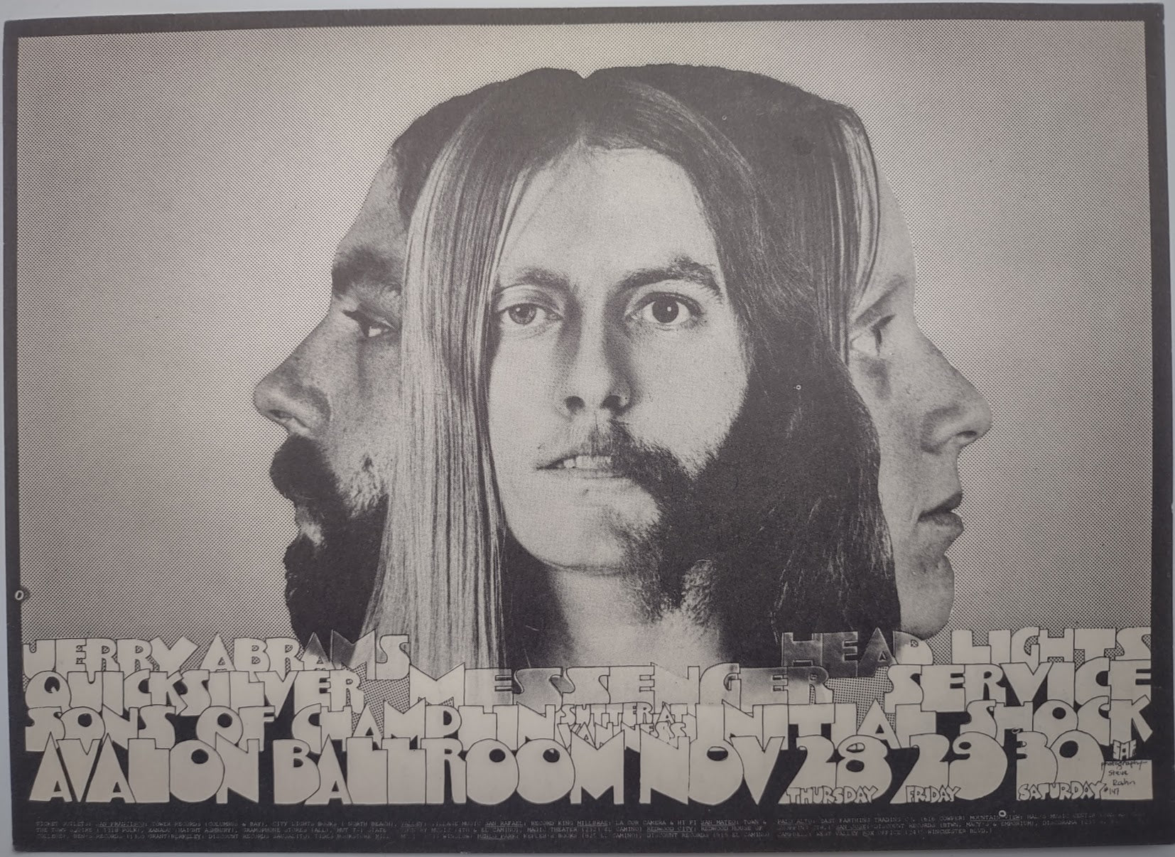 Quicksilver Messenger Service, The Sons Of Champlin, The Avalon Ballroom by San Andreas Fault, Steve Rahn - November 28-30, 1968 - Family Dog Vintage Postcard