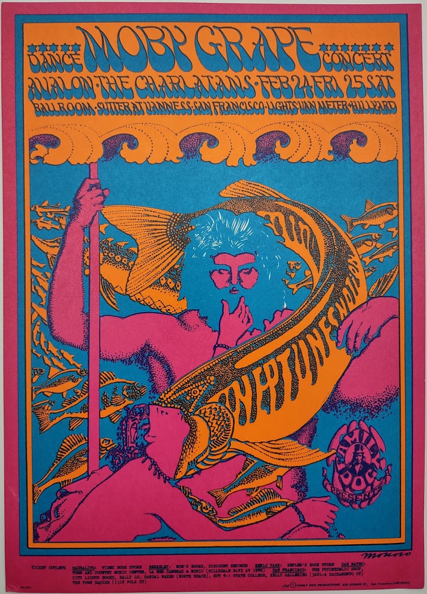 Moby Grape, The Charlatans, The Avalon Ballroom by Victor Moscoso - February 24-25, 1967 - Family Dog Vintage Postcard
