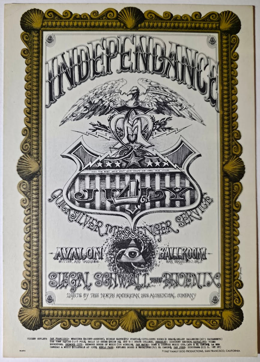 Quicksilver Messenger Service, Siegel-Schwall Band, Phoenix, The Avalon Ballroom by Rick Griffin - July 4, 1967 - Family Dog Vintage Postcard