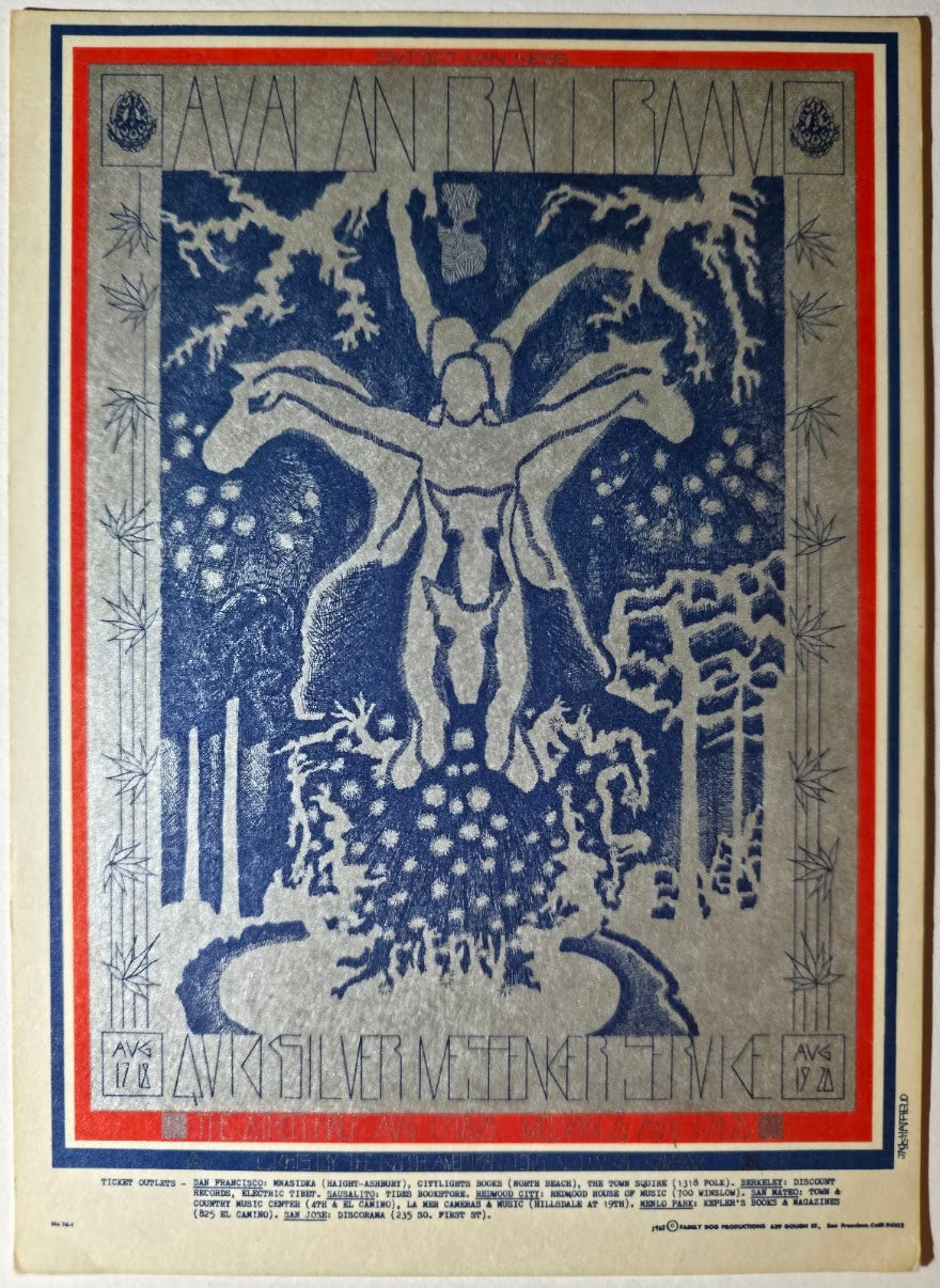 Quicksilver Messenger Servive, The Other Half, Melvyn Q. Watchpocket, The Avalon Ballroom by Jack Hatfield - August 17-20, 1967 - Family Dog Vintage Postcard