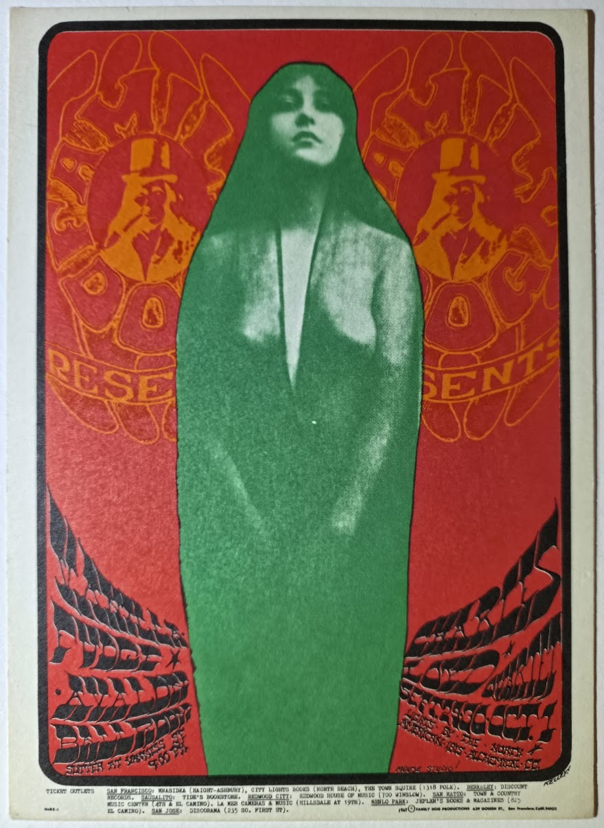Vanilla Fudge, Charles Lloyd Quartet, The Avalon Ballroom by Stanley Mouse, Alton Kelley - September 29-30 - October 1, 1967 - Family Dog Vintage Postcard