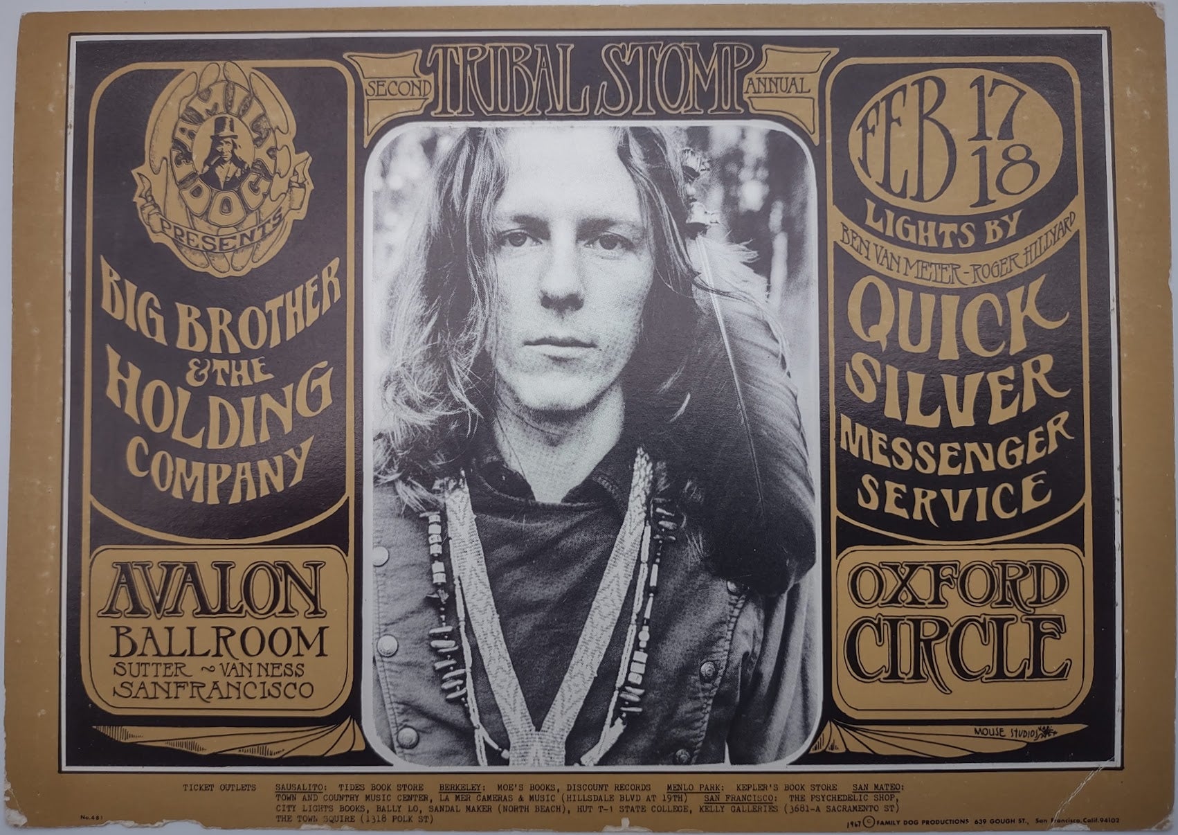 Big Brother & The Holding Company, Quicksilver Messenger Service, The Avalon Ballroom by Stanley Mouse, Alton Kelley - February 17-18, 1967 - Family Dog Vintage Postcard