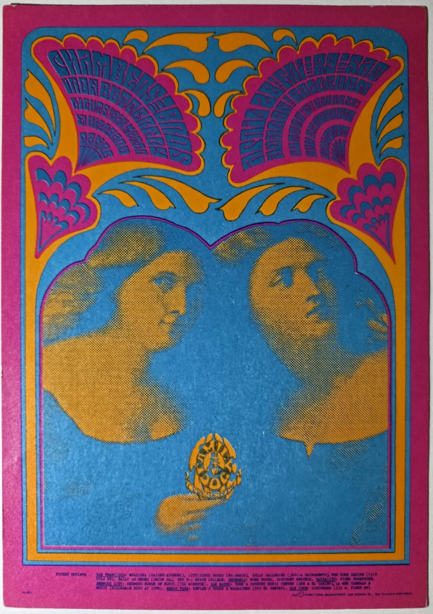 The Chambers Brothers, Iron Butterfly, The Avalon Ballroom by Victor Moscoso - April 28-29, 1967 - Family Dog Vintage Postcard