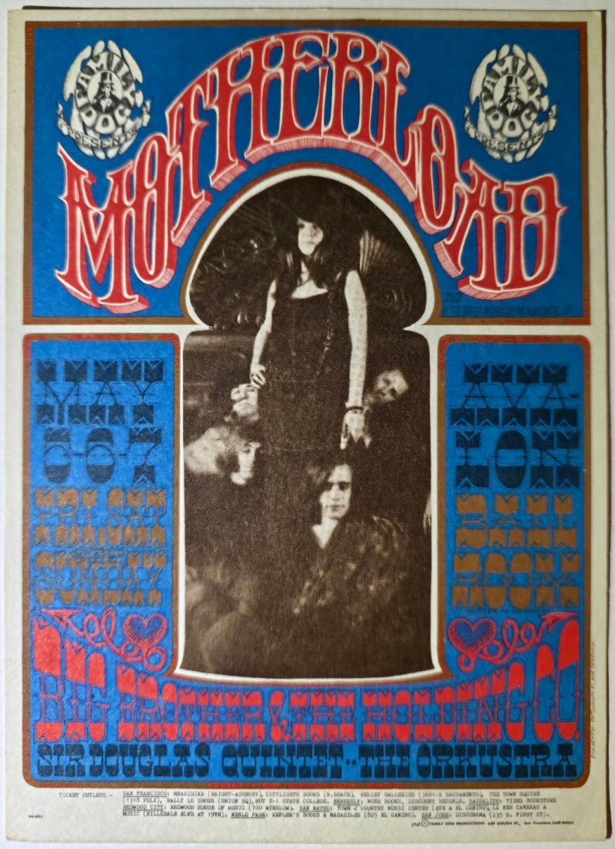 Big Brother & The Holding Co, The Sir Douglas Quartet, Orkestra, The Avalon Ballroom by Rick Griffin, Bob Seidemann - May 5-7, 1967 - Family Dog Vintage Postcard