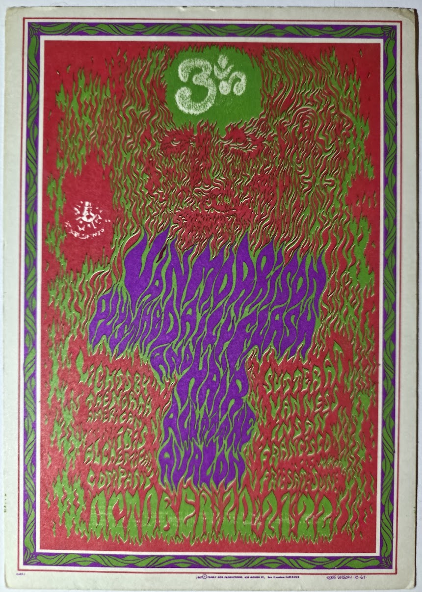 Van Morrison, The Daily Flash, Hair, The Avalon Ballroom by Wes Wilson - October 20-22, 1967 - Family Dog Vintage Postcard