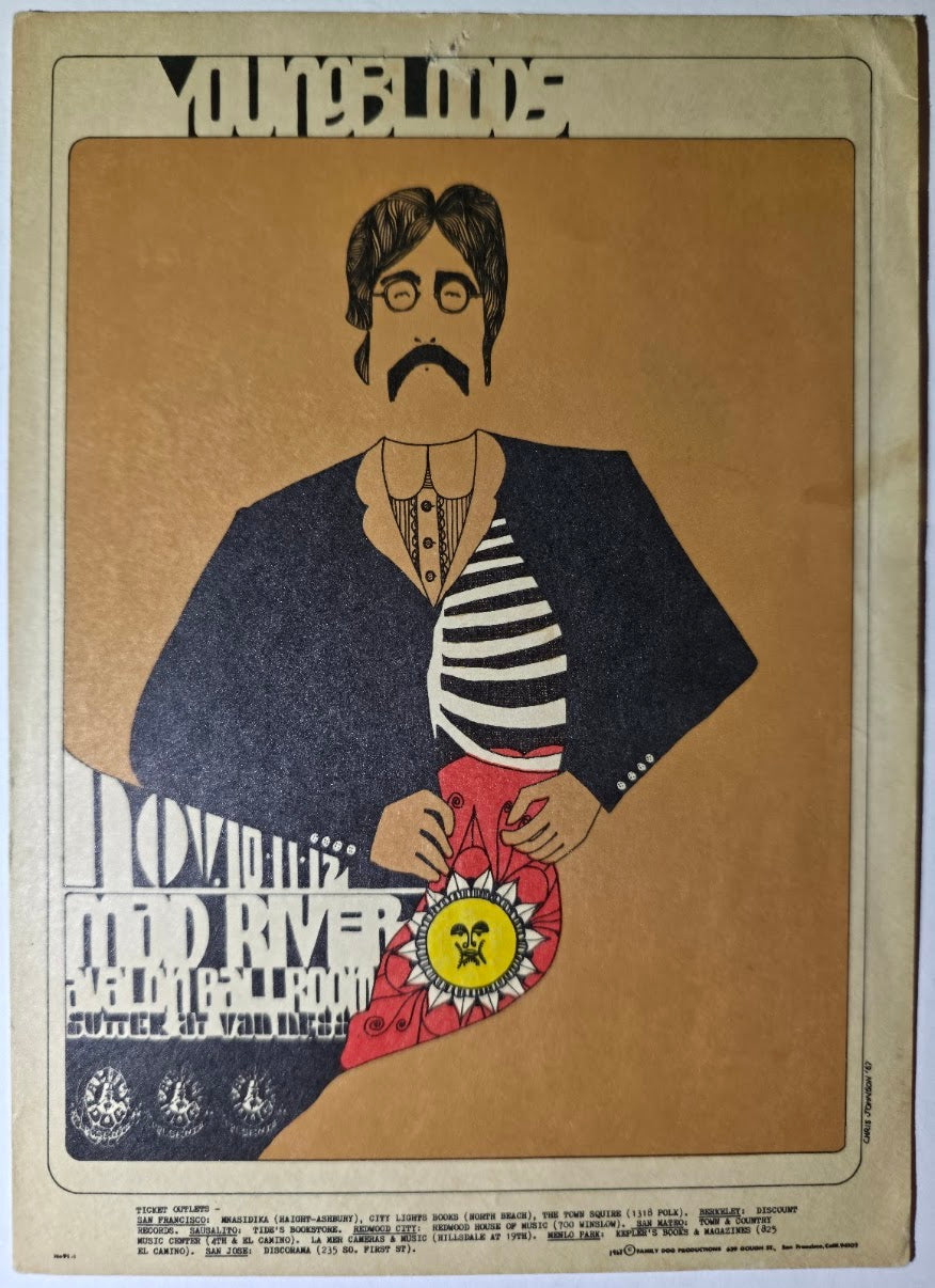 The Youngbloods, Mad River, The Avalon Ballroom by Chris Johnson - November 10-11, 1967 - Family Dog Vintage Postcard