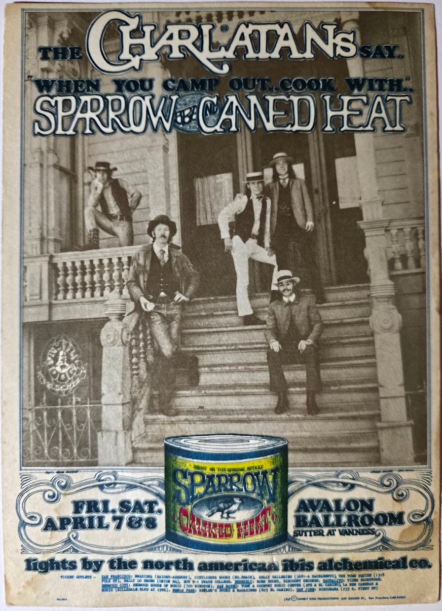 The Charlatans, Sparrow, Canned Heat, The Avalon Ballroom by Rick Griffin, George Hunter, Herb Greene - April 7-8, 1967 - Family Dog Vintage Postcard