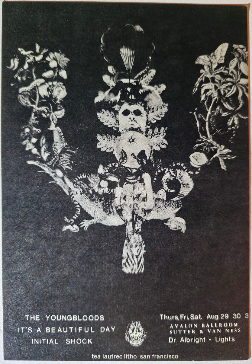 The Youngbloods, It's A Beautiful Day, Initial Shock, The Avalon Ballroom by Roger Well - August 29-31, 1968 - Family Dog Vintage Postcard