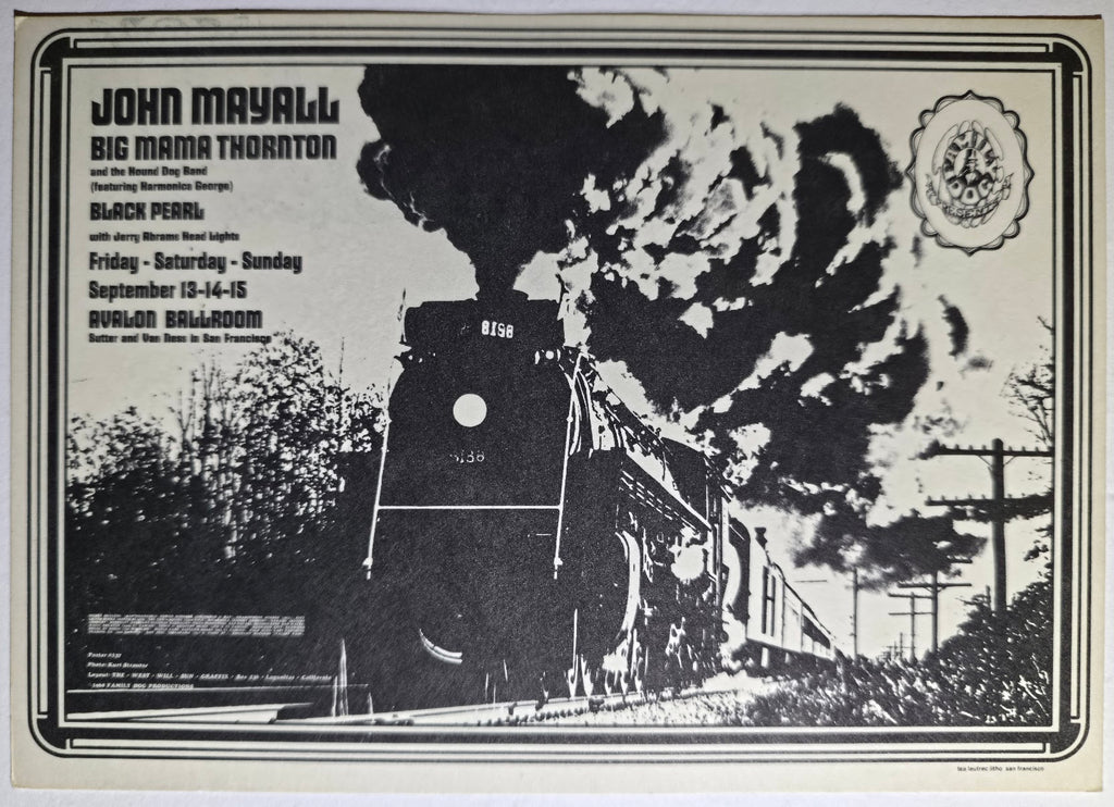John Mayall, Big Mama Thornton, Black Pearl, The Avalon Ballroom by The West Will Sun Graffix, Kurt Strausse - September 13-15, 1968 - Family Dog Vintage Postcard