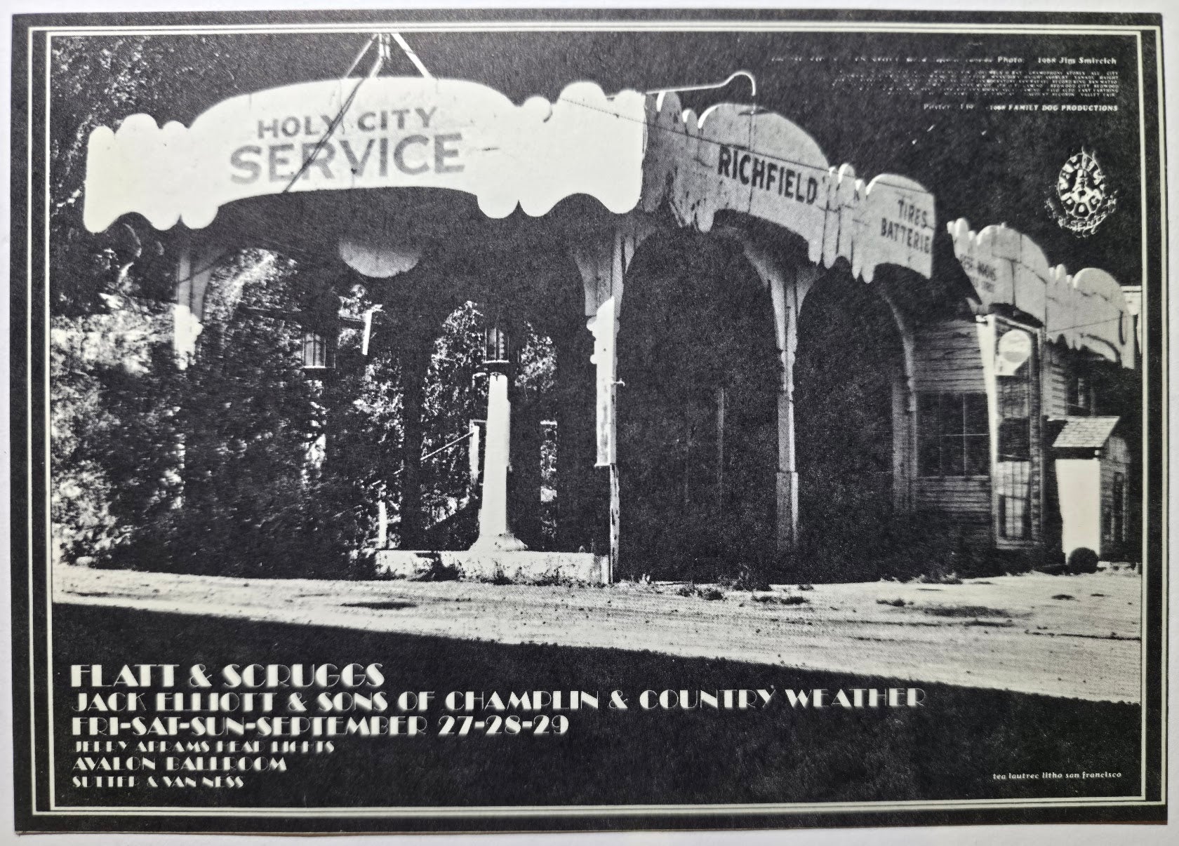 Flatt & Scruggs, Ramblin' Jack Elliot, The Sons Of Champlin, Country Weather, The Avalon Ballroom by The West Will Sun Graffix, Jim Smircich - September 27-29, 1968 - Family Dog Vintage Postcard