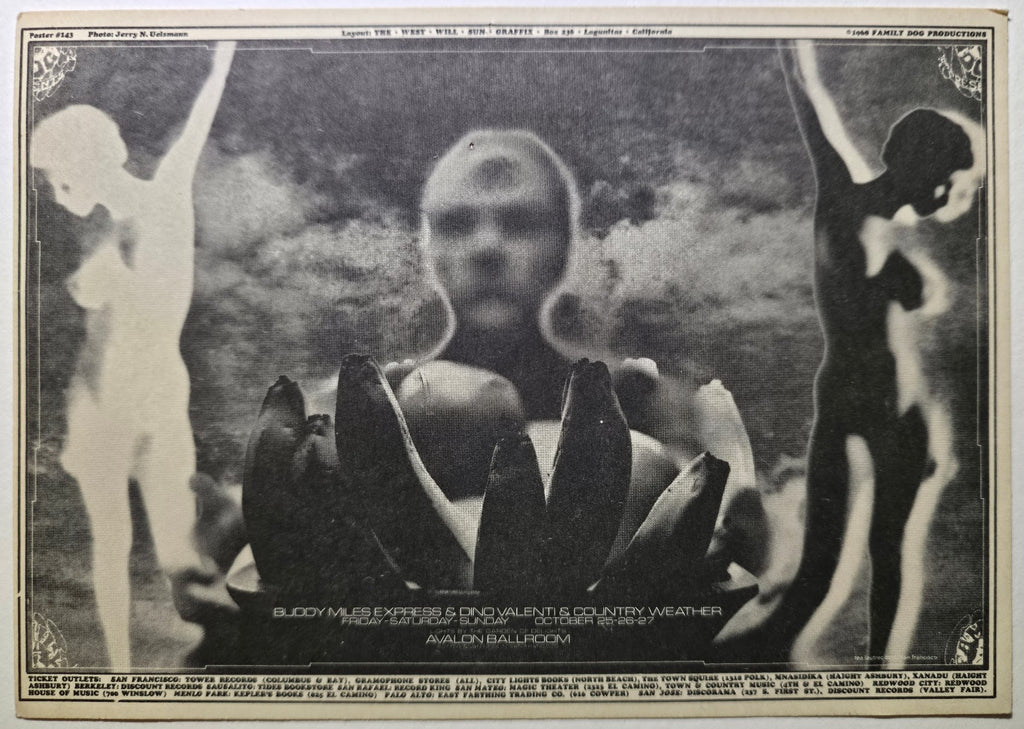 Buddy Miles Express, Dino Valenti, Country Weather, The Avalon Ballroom by The West Will Sun Graffix, Jerry N. Uelsmann - October 25-27, 1968 - Family Dog Vintage Postcard
