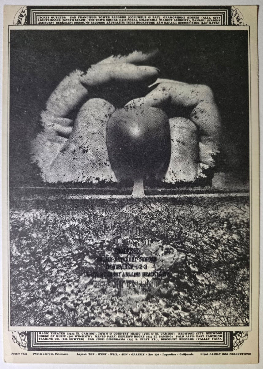 The Byrds, Taj Mahal, Genesis, The Avalon Ballroom by The West Will Sun Graffix, Jerry N. Uelsmann - November 1-3, 1968 - Family Dog Vintage Postcard
