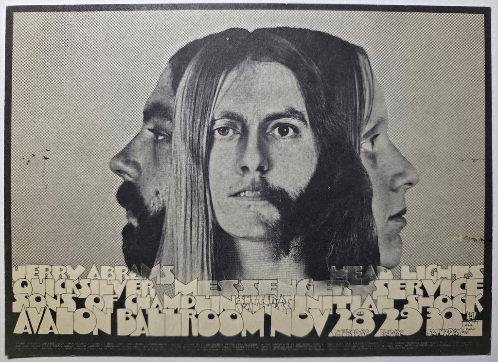 Quicksilver Messenger Service, The Sons Of Champlin, Initial Shock, The Avalon Ballroom by San Andreas Fault, Steve Rahn - November 28-30, 1968 - Family Dog Vintage Postcard