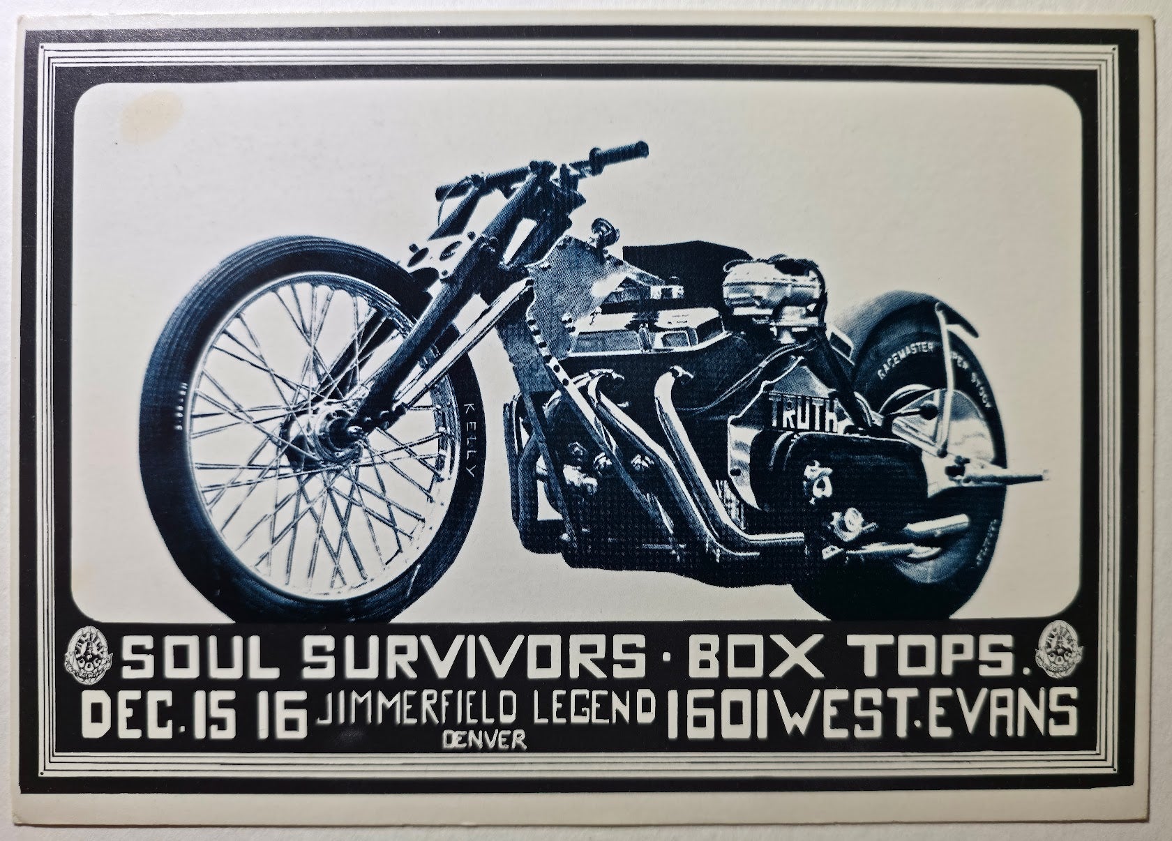 Soul Survivors, Box Tops, Jimmerfield Legend, Denver Dog by Stanley Mouse, Alton Kelley - December 15-16, 1967 - Family Dog Vintage Postcard